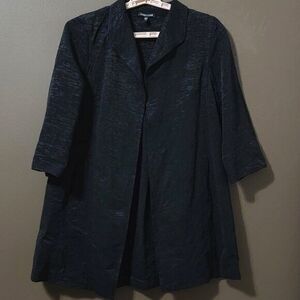 Eileen Fisher Jacquard Open Front Swing Coat Black SIZE SMALL
